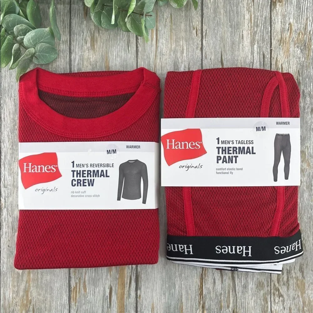 Mens Hanes Originals Raschel Reversible Knit Thermal Top & Bottom Size M